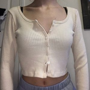 Brandy Melville Long Sleeve Zelly Top ivory/beige